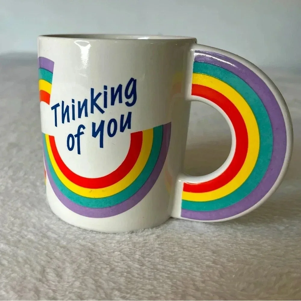 “Thinking of You” A Telaflora Gift 80s Flower Vase Mug Rainbows Greeting Pen Cup